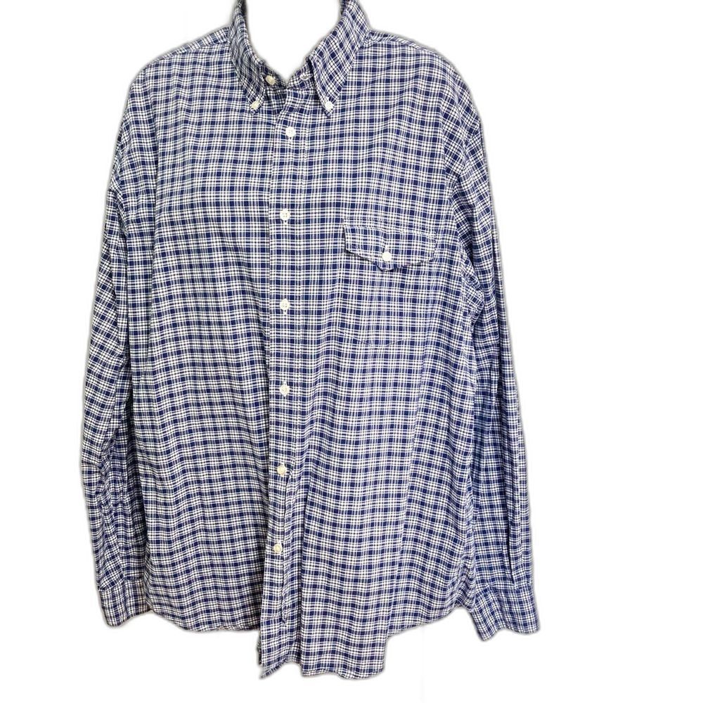 Land's End Blue White Small Checkered Cotton Button Down Shirt Men's Large 16.5